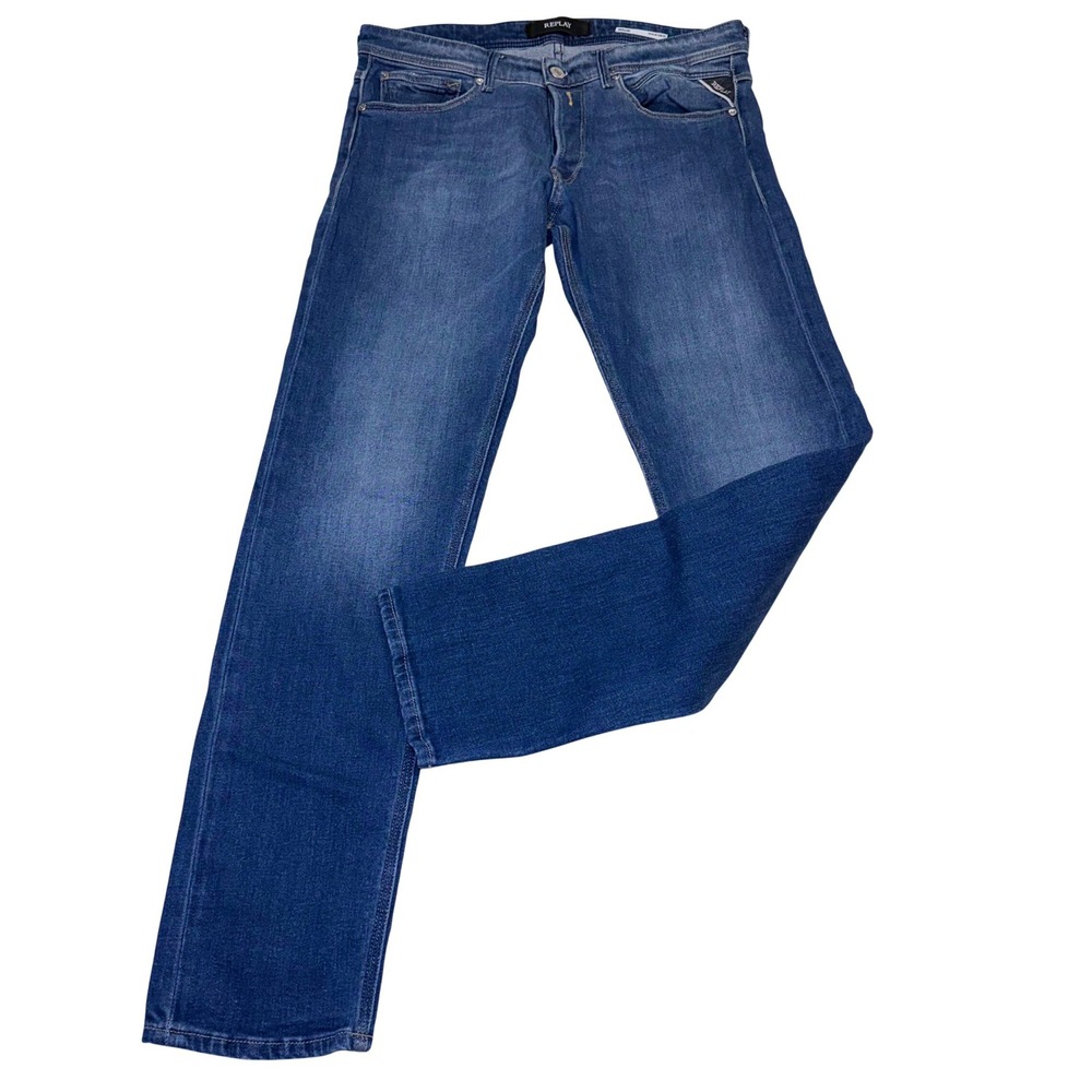 Replay Willbi‎ Regular Slim Fit Mens Blue Jeans Medium Wash Button Fly 31 Denim